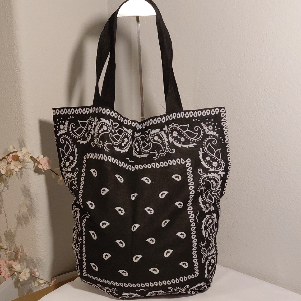 Black Bandana Paisley Print Tote Bag